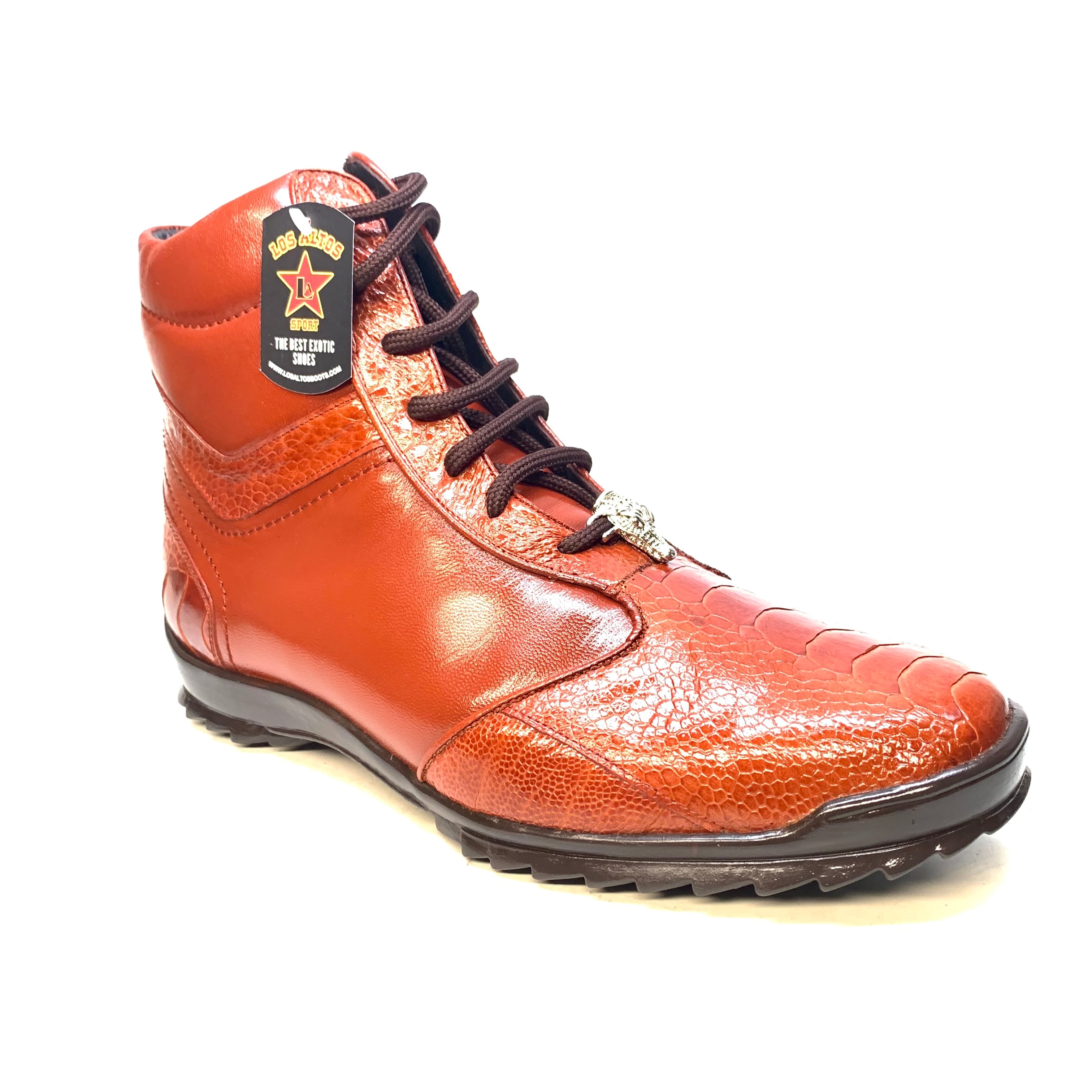 Los Altos Cognac Ostrich Leg High-top Sneakers - Dudes Boutique