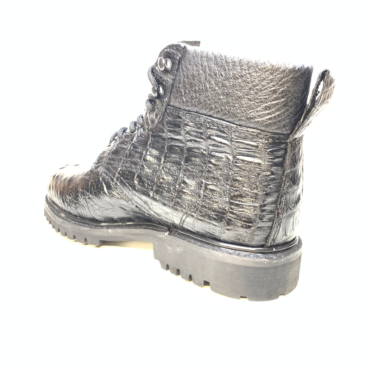 Vestigium Black Hornback Crocodile Combat Boots - Dudes Boutique