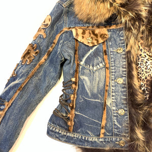 Giorgio Rotti Natural Fox Denim Biker Jacket - Dudes Boutique