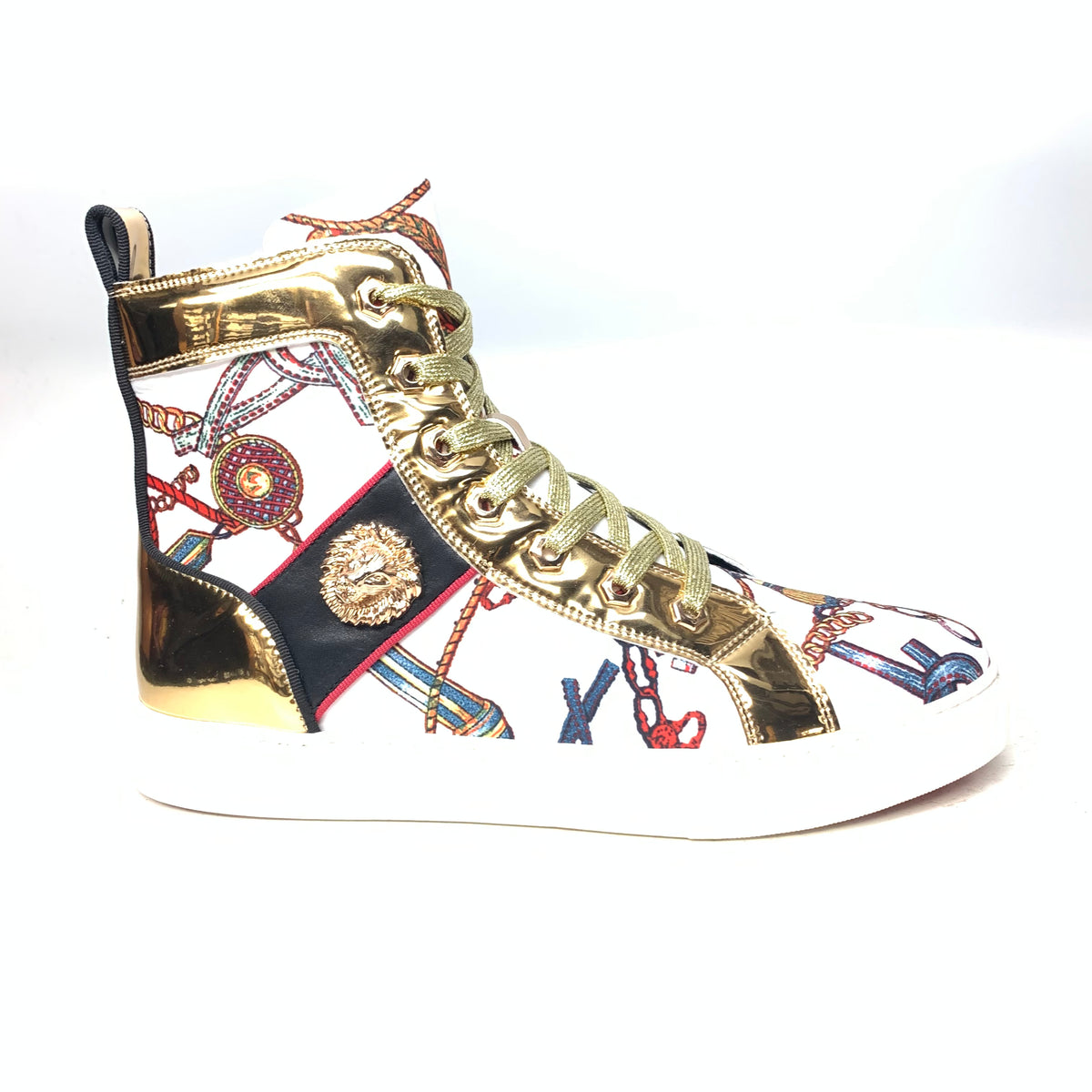Fiesso Lion Key White Gold High-Top Sneakers - Dudes Boutique