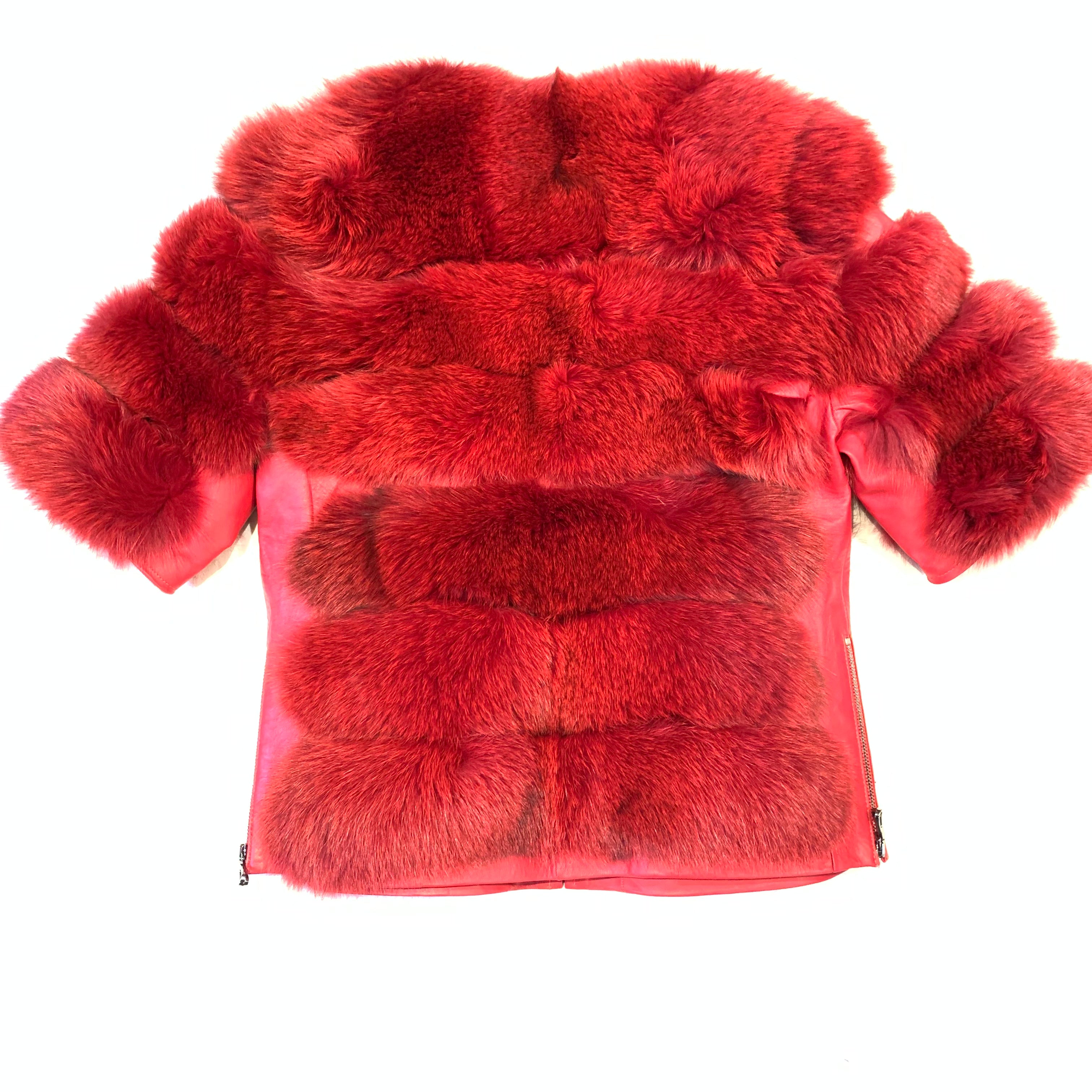 Kashani Ladies Red Fox Fur Removable Sleeve Fur Coat - Dudes Boutique