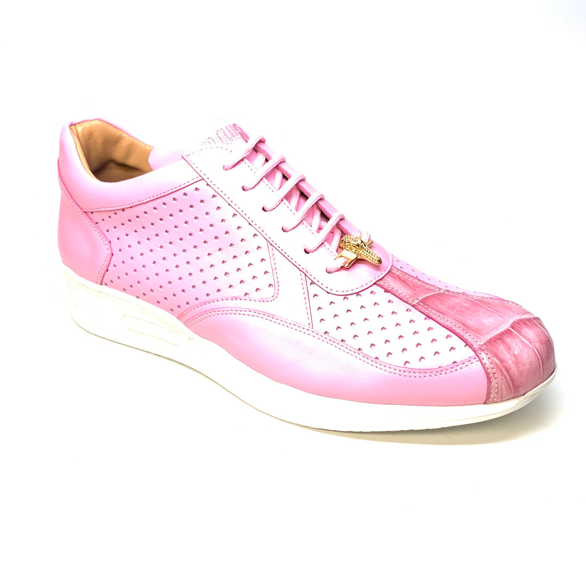 Mauri M770 Pink Crocodile Perforated Nappa Leather Sneaker - Dudes Boutique