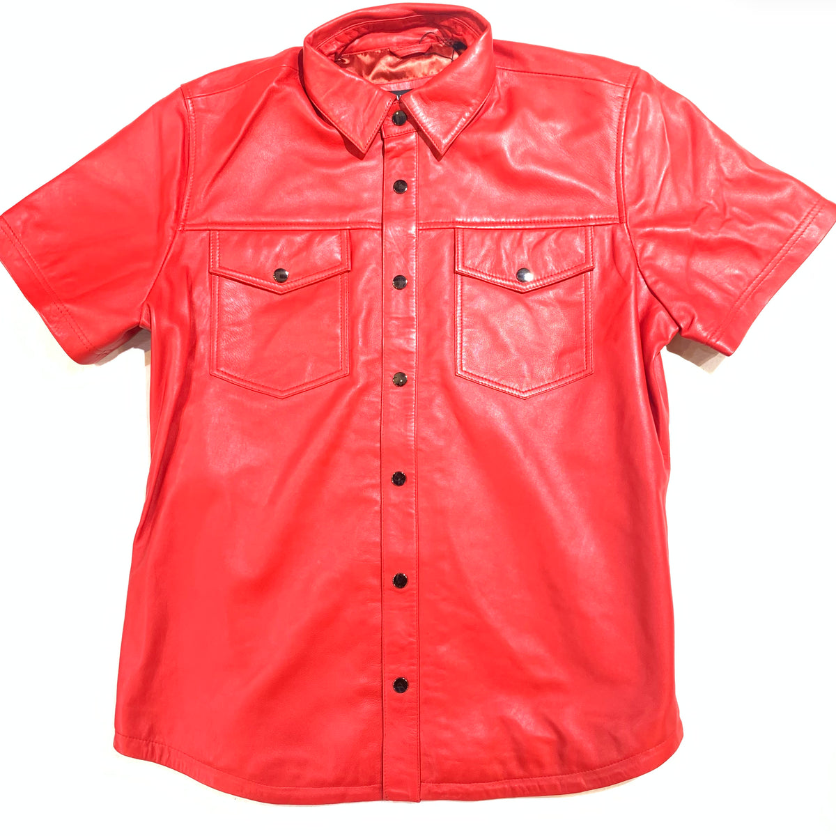 Kashani Men's Red Lambskin Button-Up Short Sleeve Shirt - Dudes Boutique