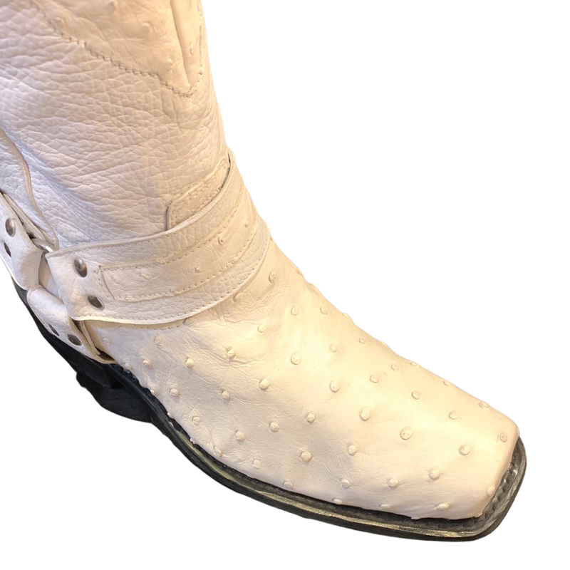 Los Altos Harness White Ostrich Quill Biker Boots - Dudes Boutique