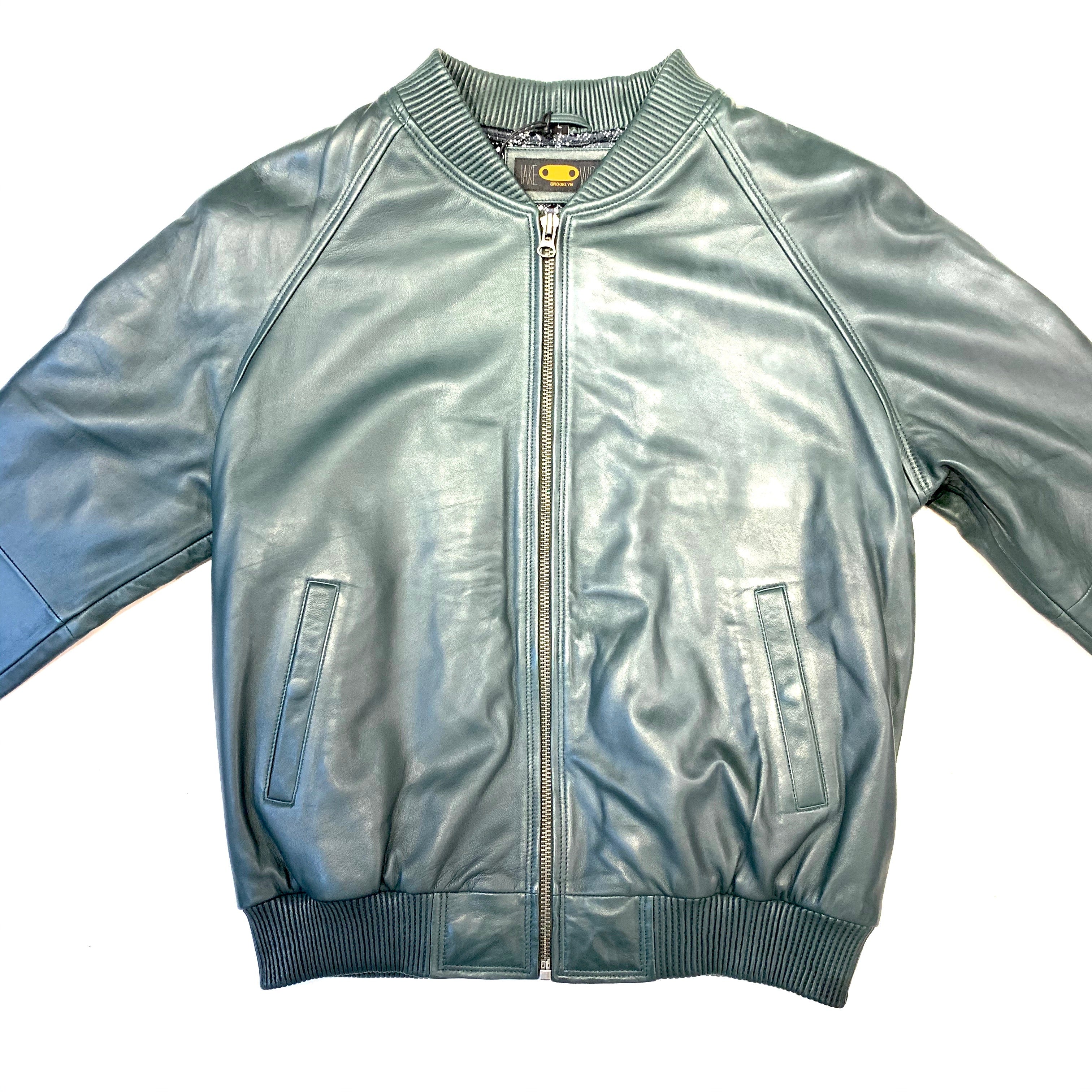 Kashani Forest Green Naked Lambskin Bomber Jacket - Dudes Boutique