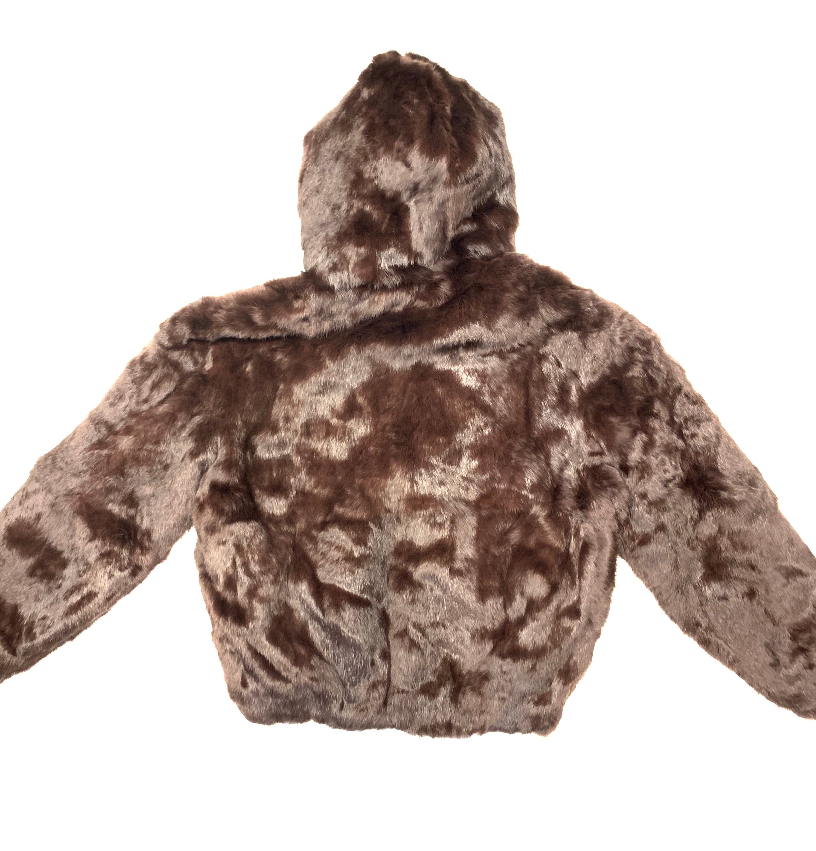 Kashani Dark Brown Rabbit Fur Hooded Bomber Jacket - Dudes Boutique