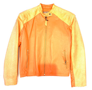 Kashani Orange Full Python Sleeve Bomber Jacket - Dudes Boutique