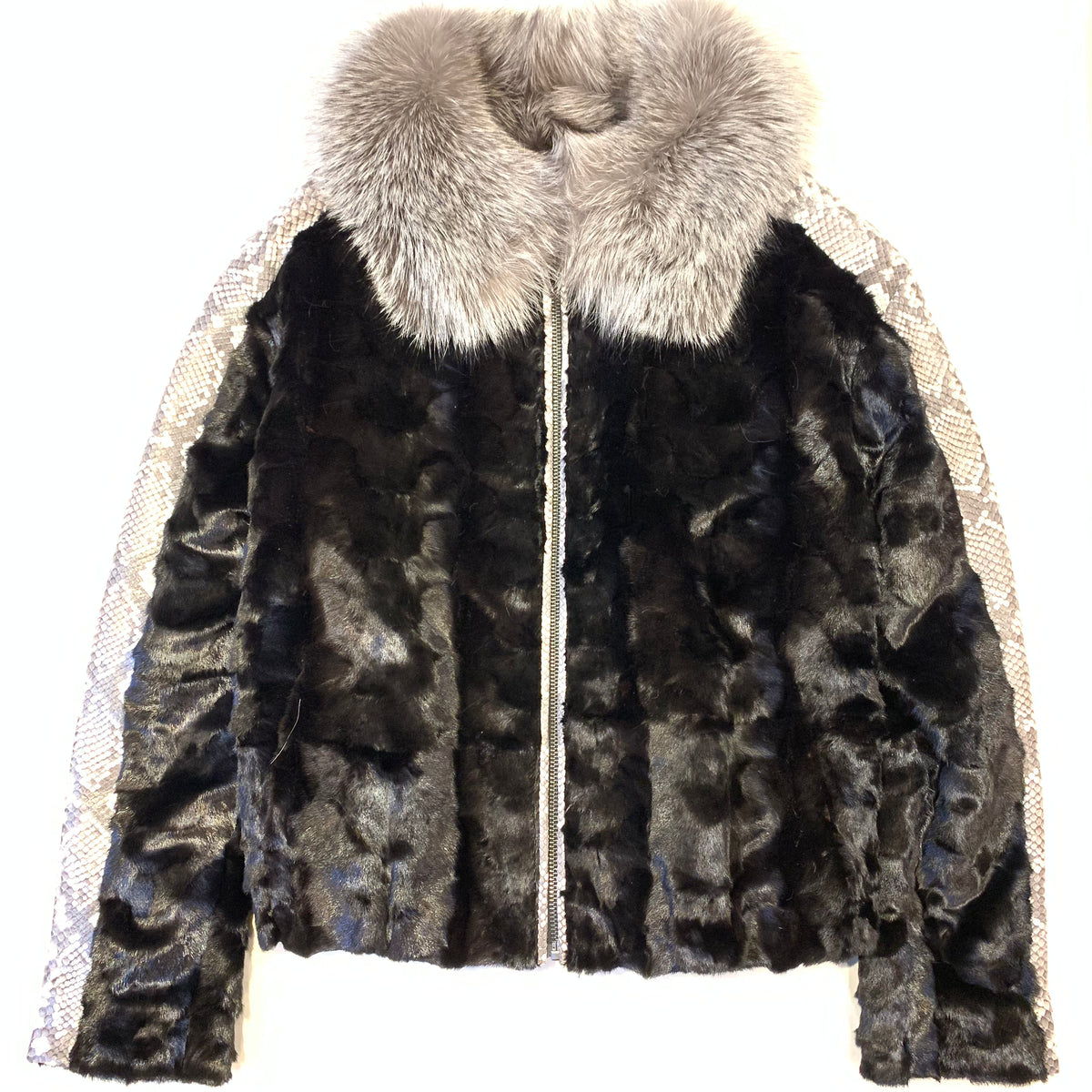 Kashani Natural Python Silver Fox Mink Fur Coat - Dudes Boutique