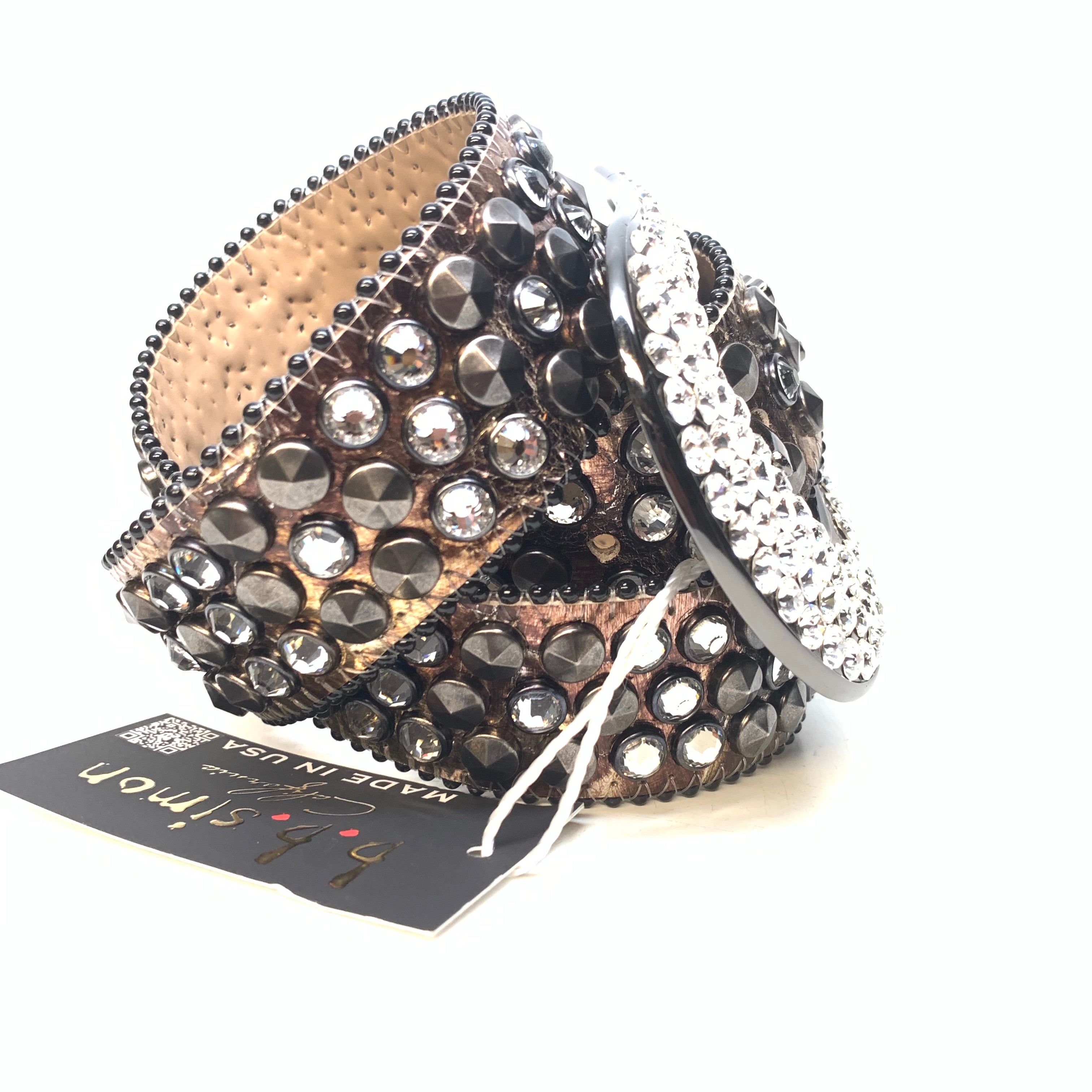 b.b. Simon Platinum Bronze Studded Crystal Belt - Dudes Boutique