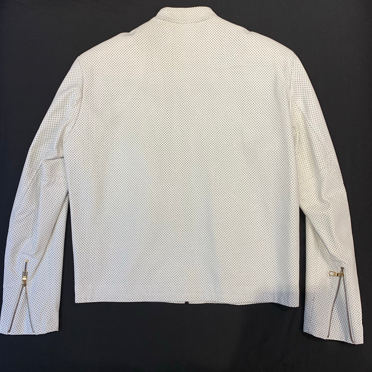 Kashani White Perforated Lambskin Chinese Collar Biker Jacket - Dudes Boutique