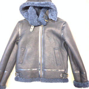 Kashani Navy Blue Hooded Shearling Coat - Dudes Boutique