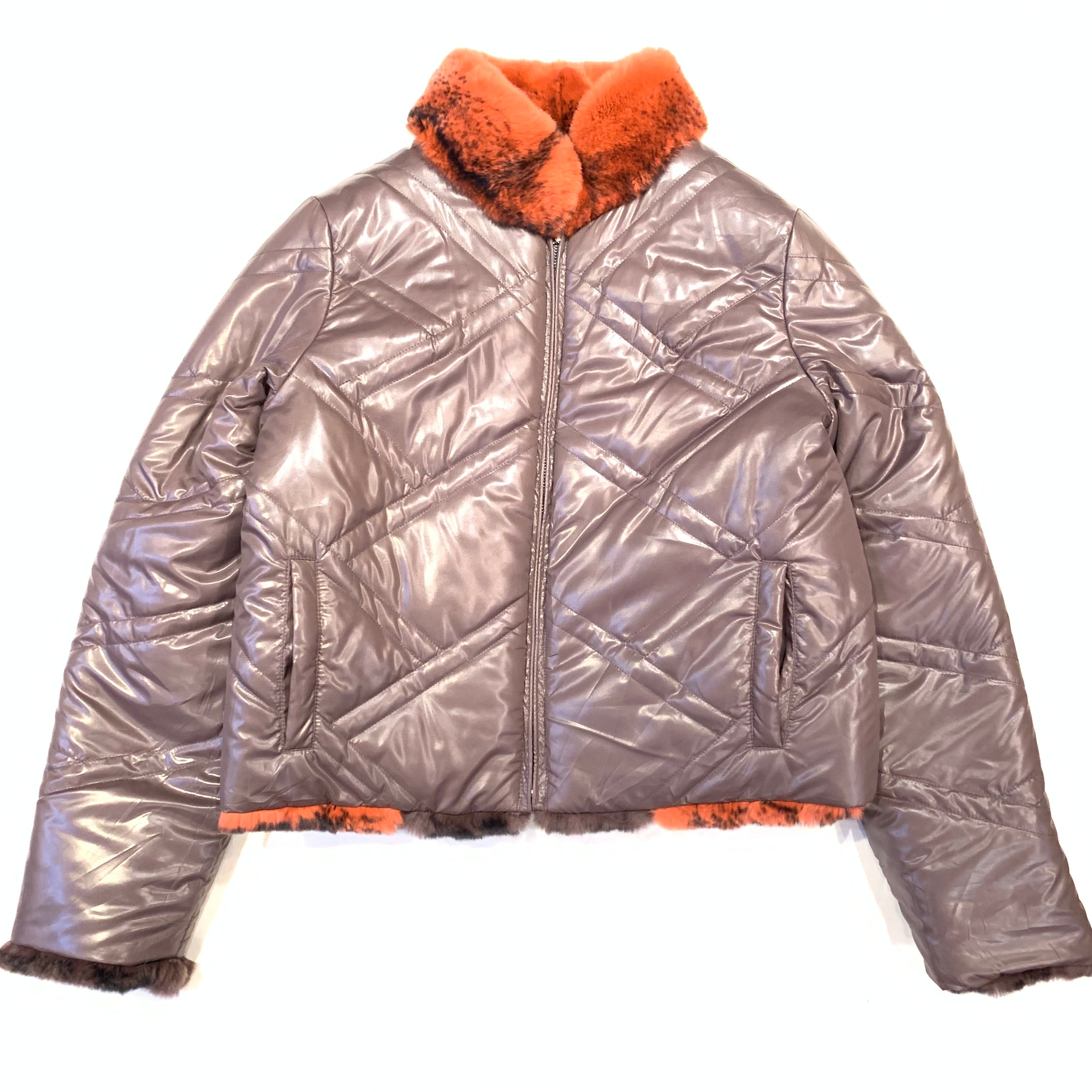 Kashani Ladies Pumpkin Reversible Rex Chinchilla Coat - Dudes Boutique