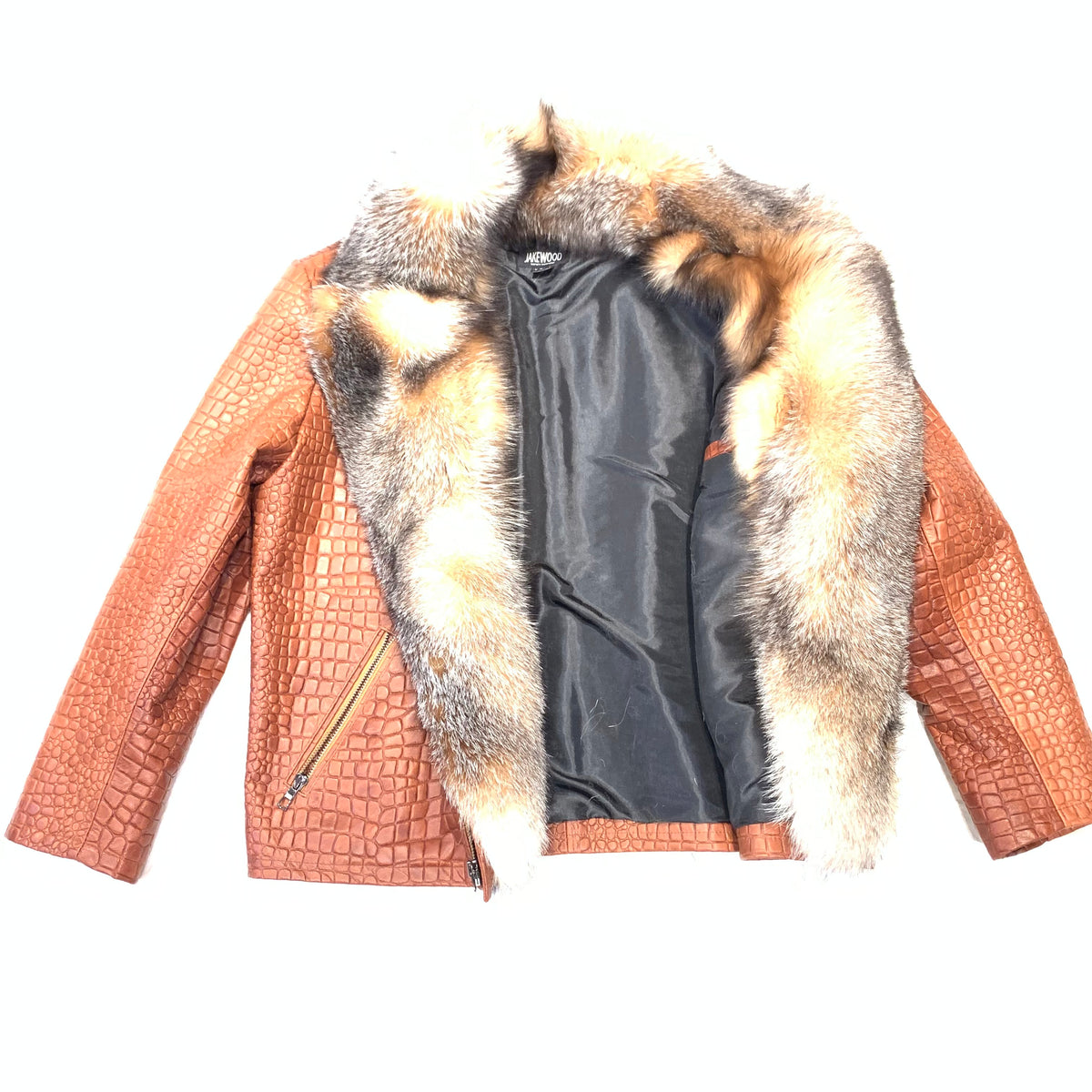 Kashani Men's Cognac Gator Embossed Fox Collar Biker Jacket - Dudes Boutique