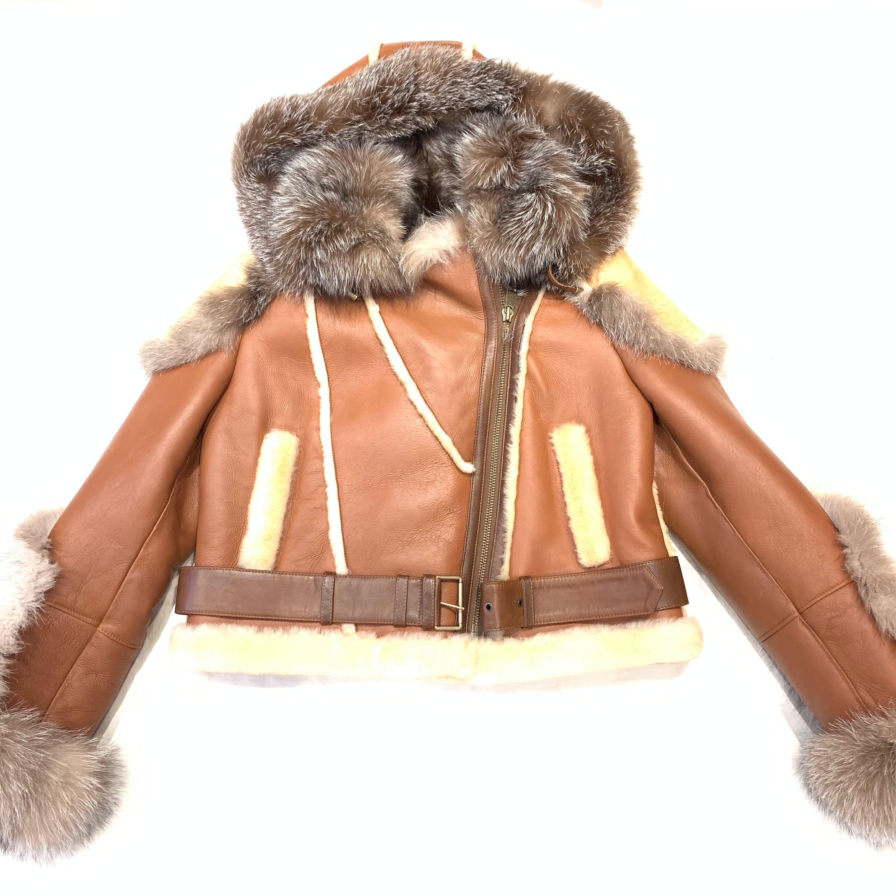 Kashani Women's Natural Fox Biker Shearling Coat - Dudes Boutique