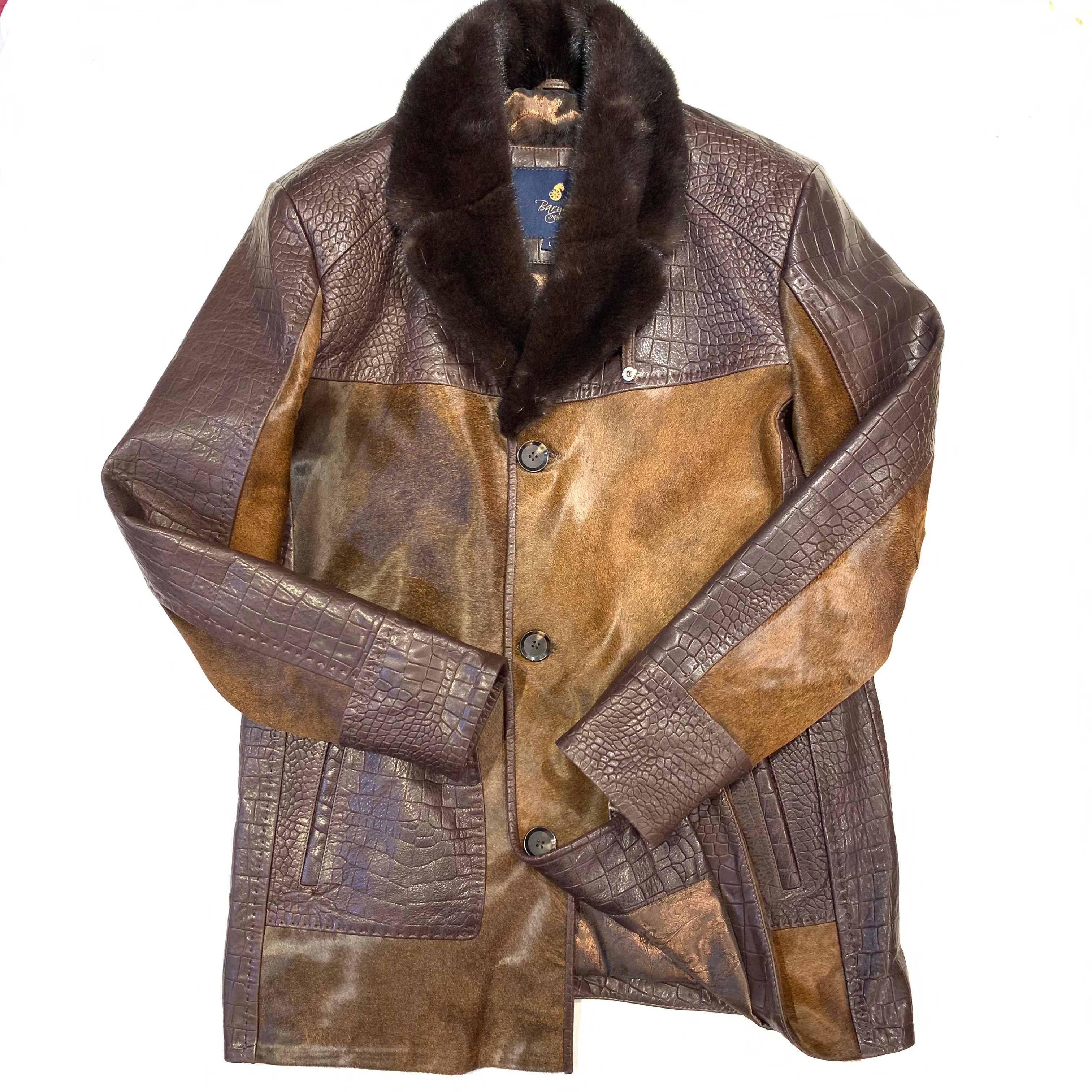 Barya NewYork Brown Pony Hair/ Lambskin Mink Collar Peacoat - Dudes Boutique