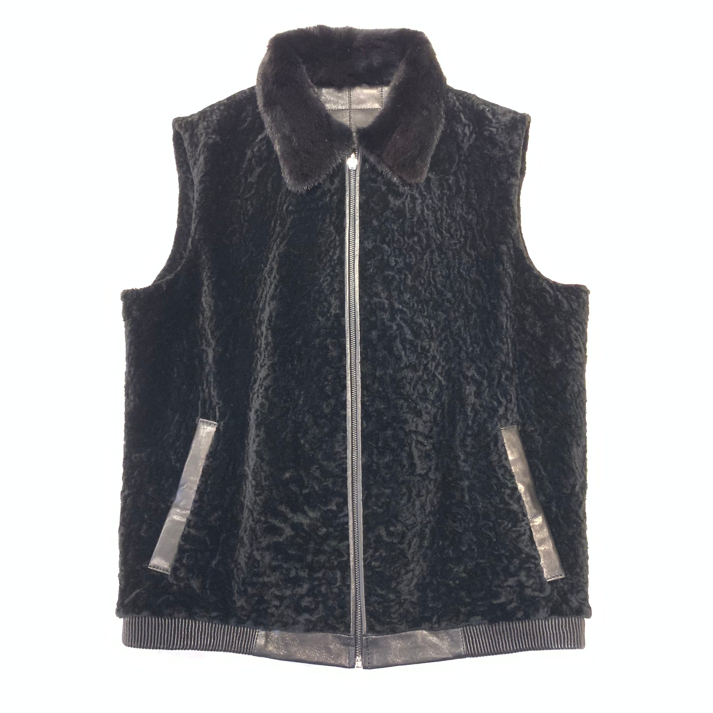 Barya NewYork Black Reversible Lambskin Mink Collar Vest - Dudes Boutique