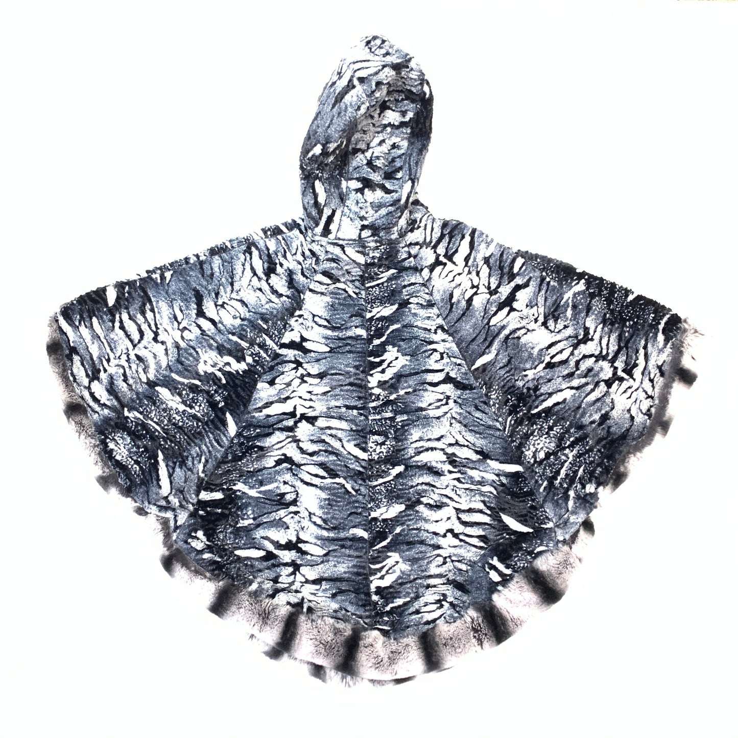 Barya NewYork Ladies Rex Rabbit Chinchila Reversible Zipper Poncho - Dudes Boutique