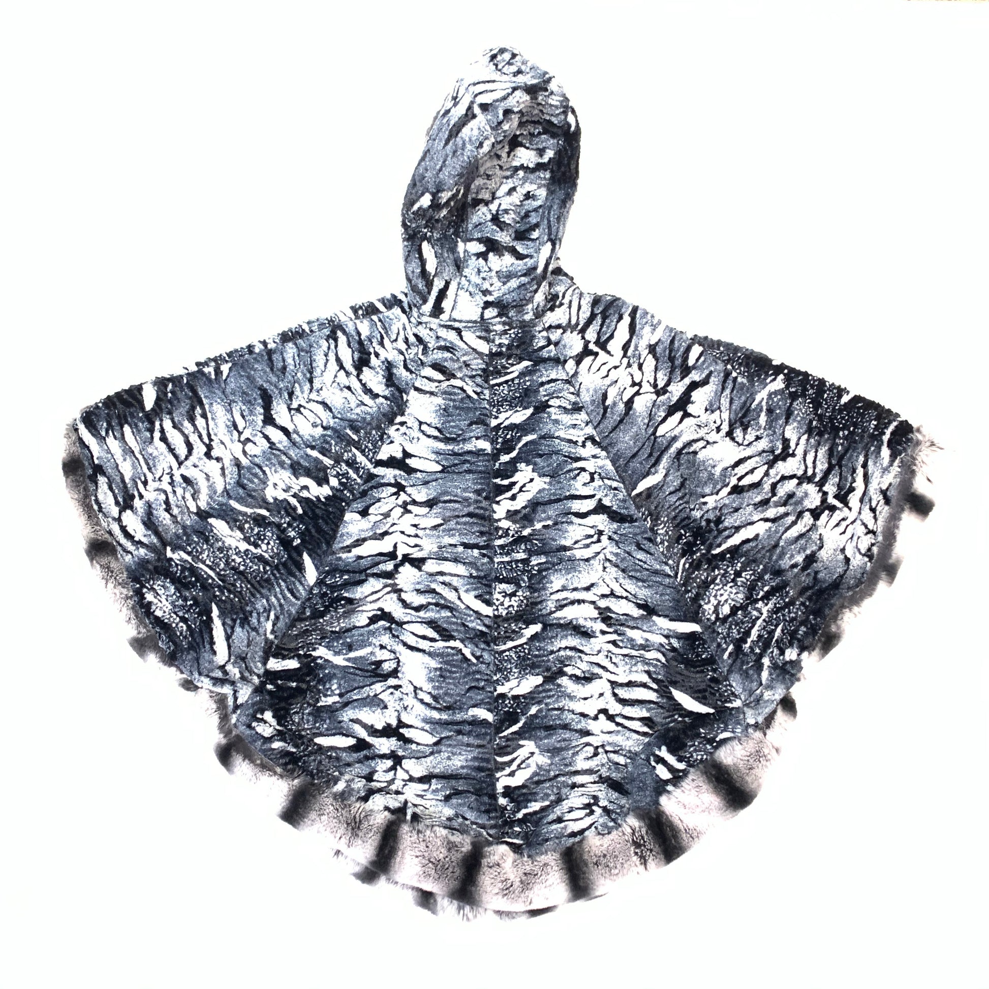 Barya NewYork Ladies Rex Rabbit Chinchila Reversible Zipper Poncho - Dudes Boutique