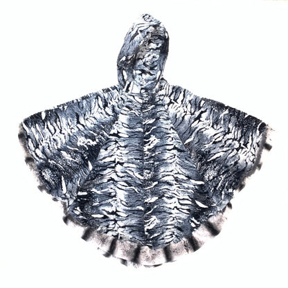 Barya NewYork Ladies Rex Rabbit Chinchila Reversible Zipper Poncho - Dudes Boutique