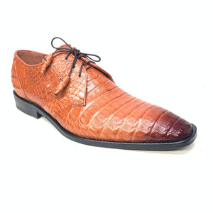 Los Altos Cognac All-Over Crocodile Lace Up Dress Shoes - Dudes Boutique