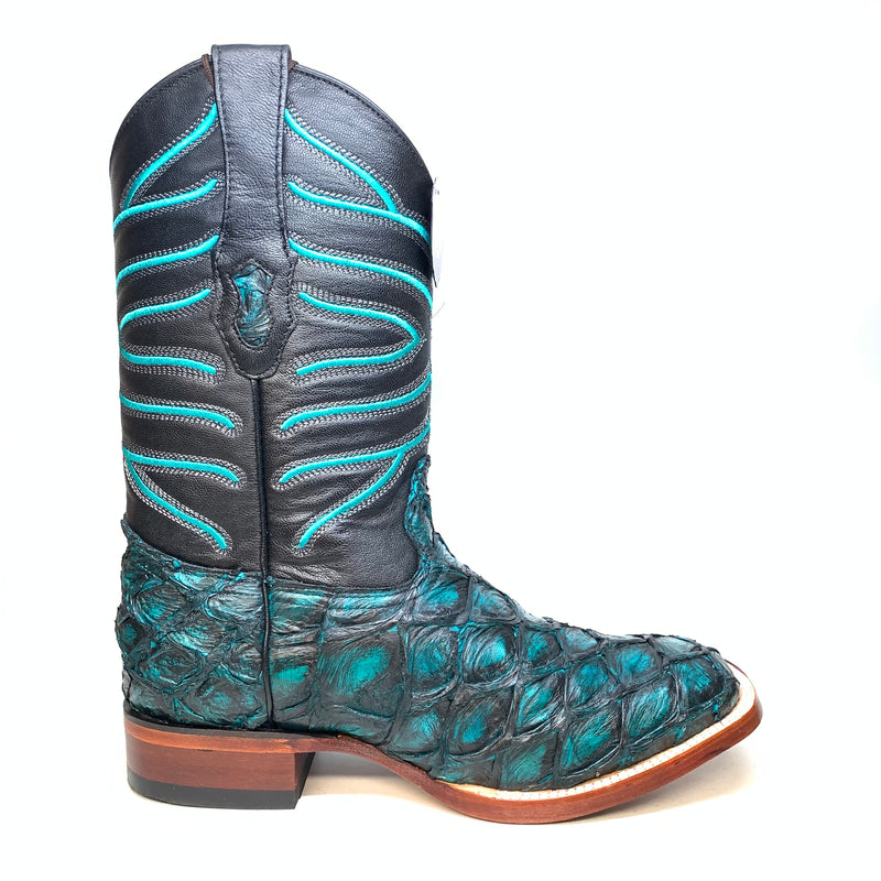 Los Altos Boots Turquoise Pirarucu Square toe Cowboy Boots - Dudes Boutique