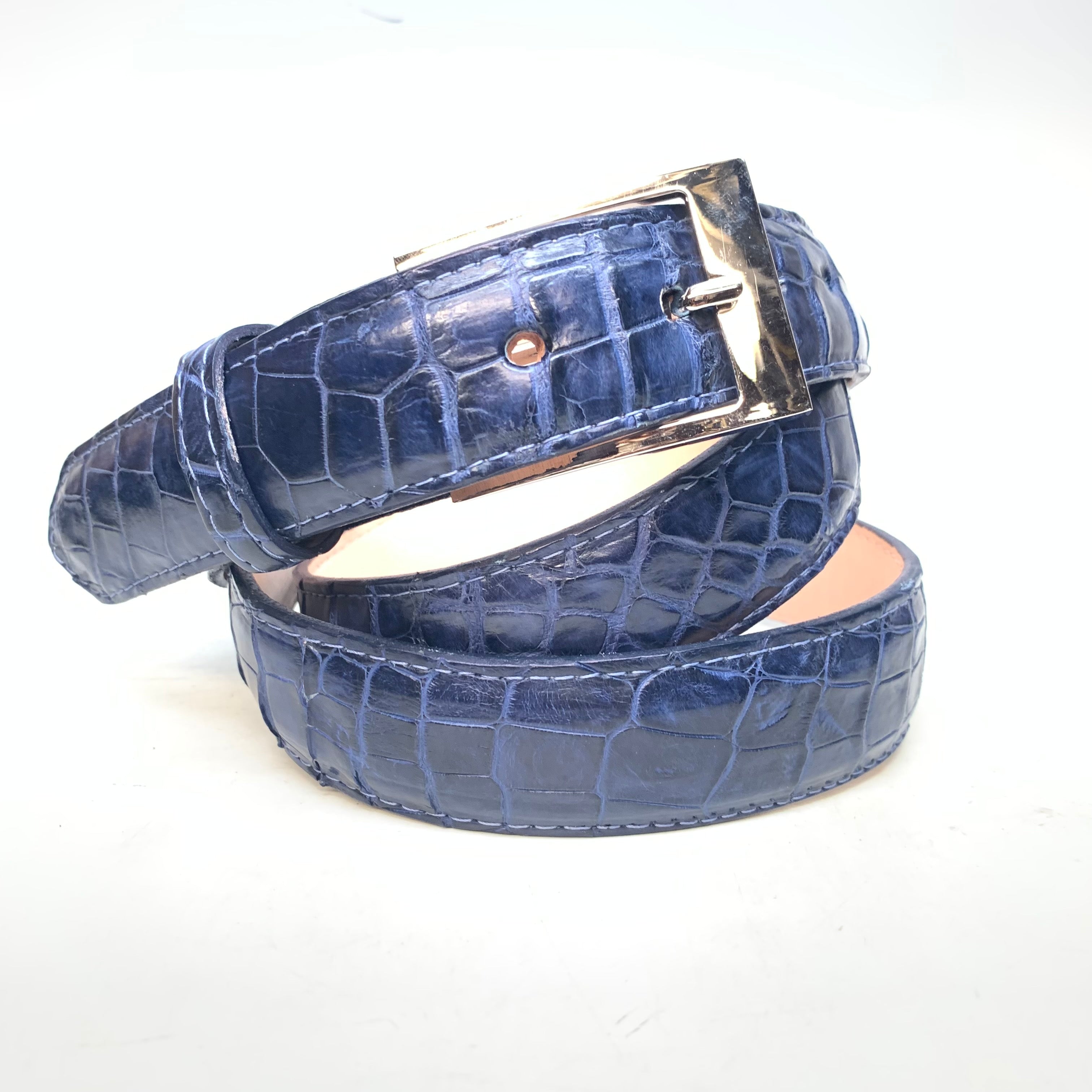 Kashani Navy Alligator Body Belt - Dudes Boutique