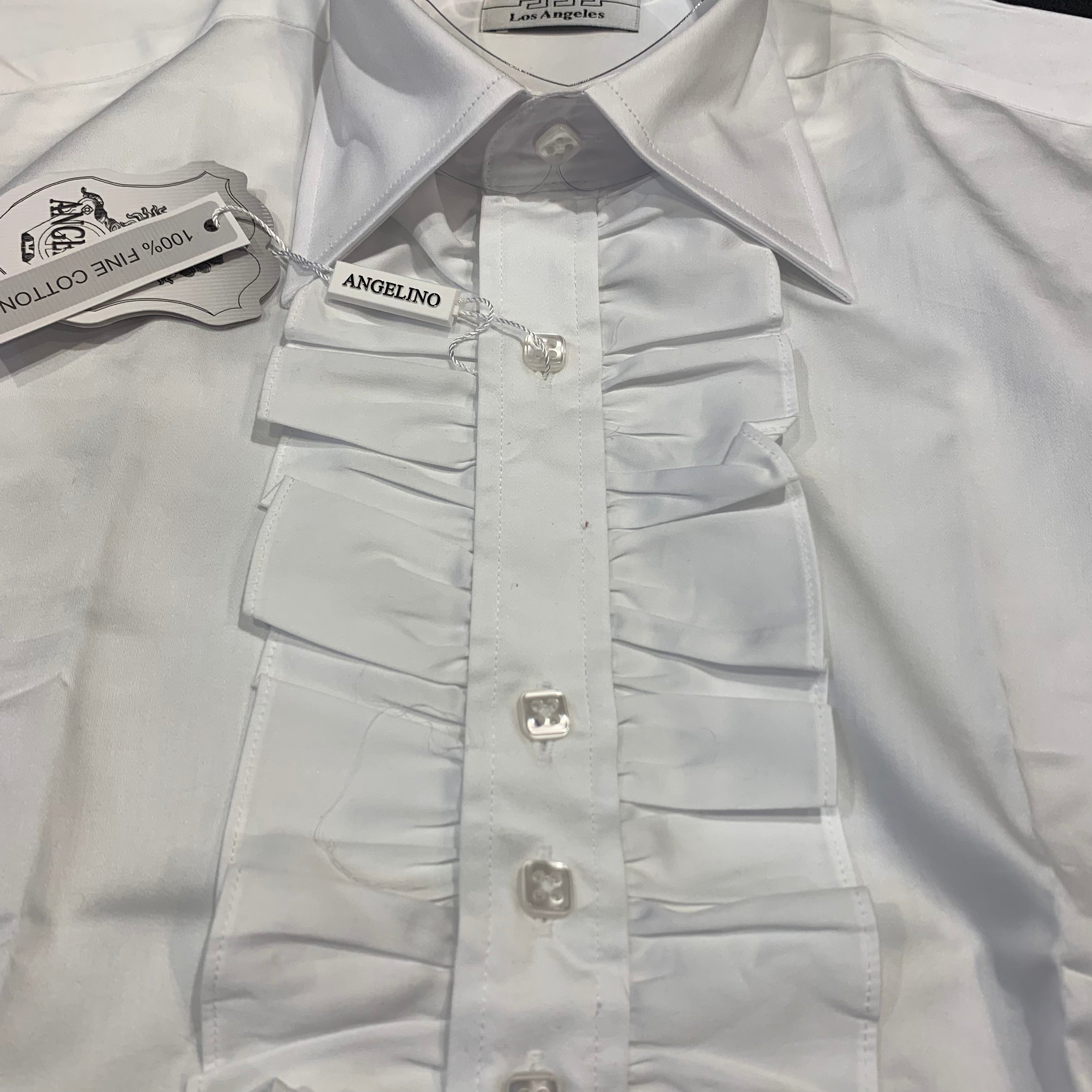 Angelino White Tuxedo Ruffle Button Up Shirt - Dudes Boutique