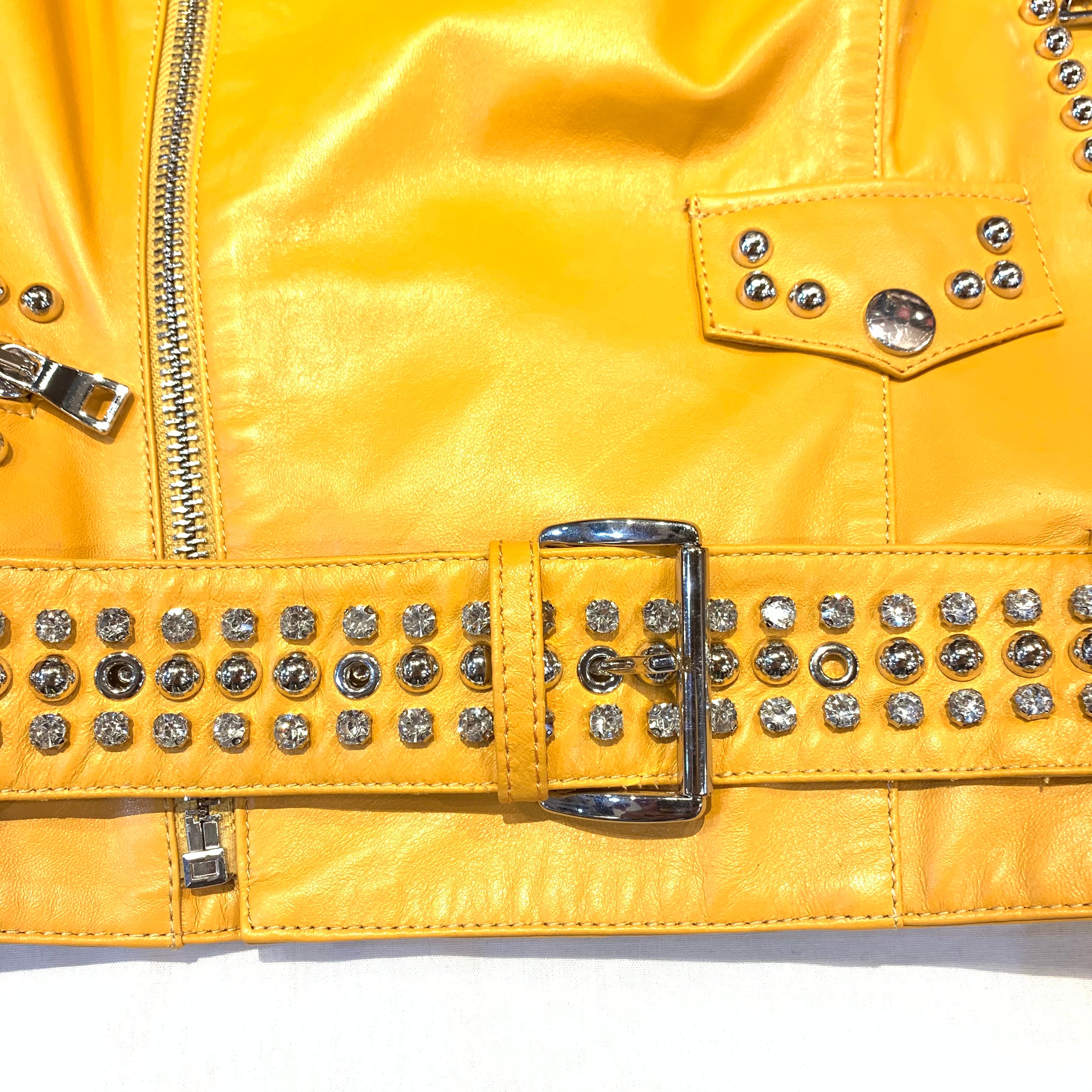 Daniels Leather Ladies Canary Yellow Biker Jacket - Dudes Boutique