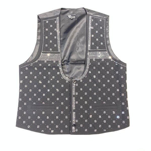 Barocco Men's Black Silver Crystal Dress Vest - Dudes Boutique