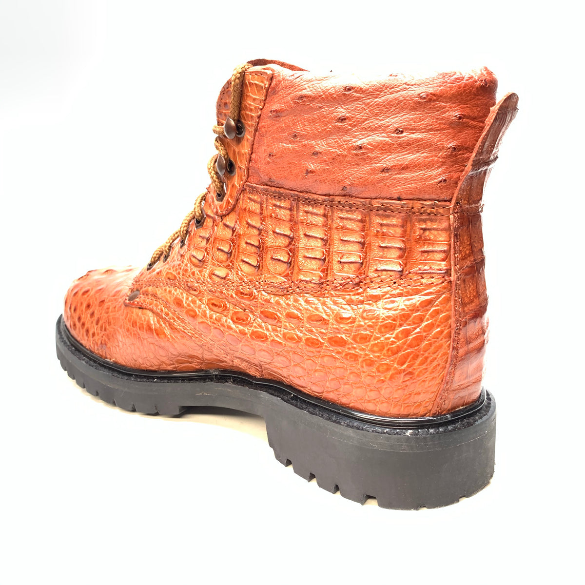 Vestigium Cognac Hornback Crocodile Combat Boots - Dudes Boutique