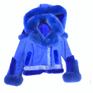 Kashani Ladies Royal Blue Biker Fox Shearling Coat - Dudes Boutique