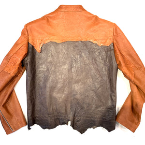 Kashani Brown Two Tone Raw Cut Lambskin Leather Jacket - Dudes Boutique