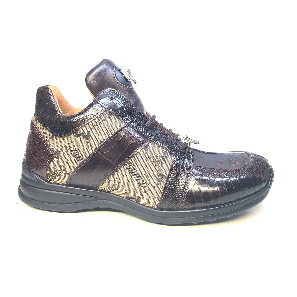 Mauri  Men's '8425' Rust Brown Baby Crocodile/ Ostrich Leg Sneakers - Dudes Boutique