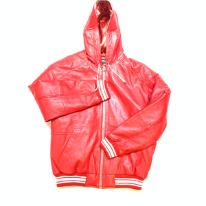 Jakewood Red Lambskin Hooded Bomber Jacket - Dudes Boutique