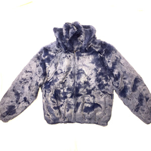 Kashani Navy Men's Blue Rabbit Fur Hooded Bomber Jacket - Dudes Boutique