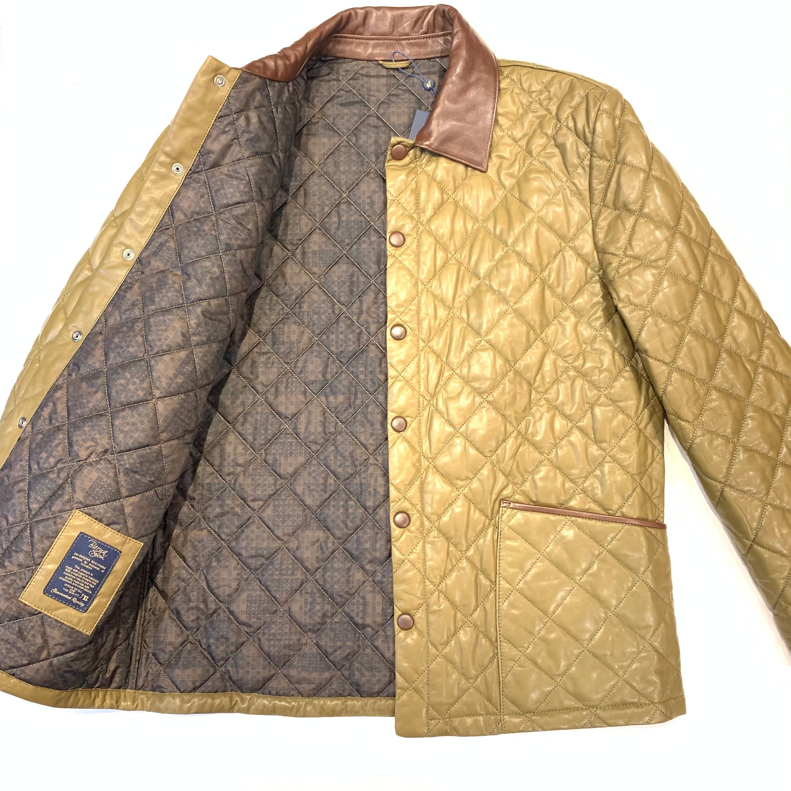 Barya NewYork British Quilted Olive Brown Lambskin Jacket - Dudes Boutique