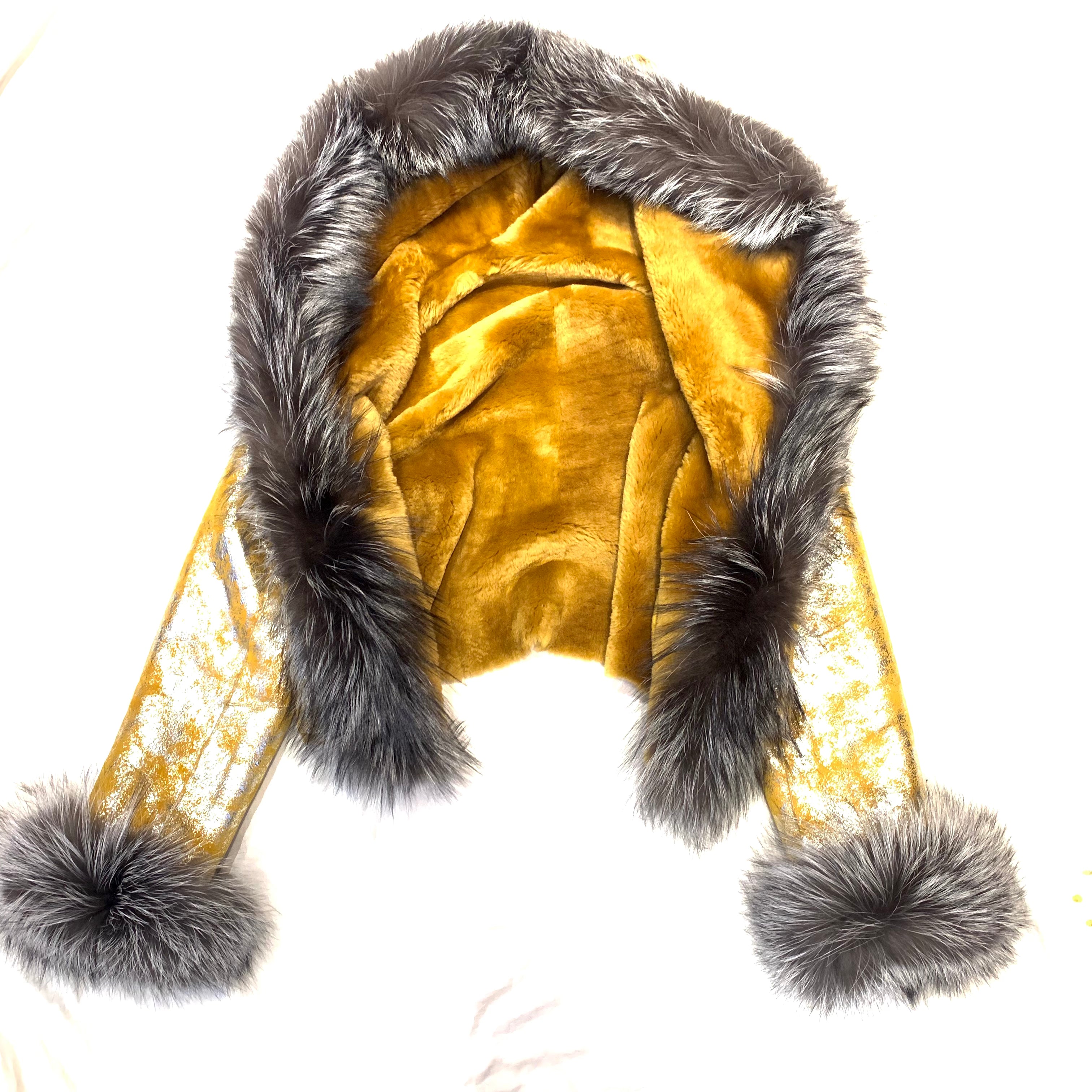 Kashani Ladies Gold Metallic Fox Fur Shearling Coat - Dudes Boutique