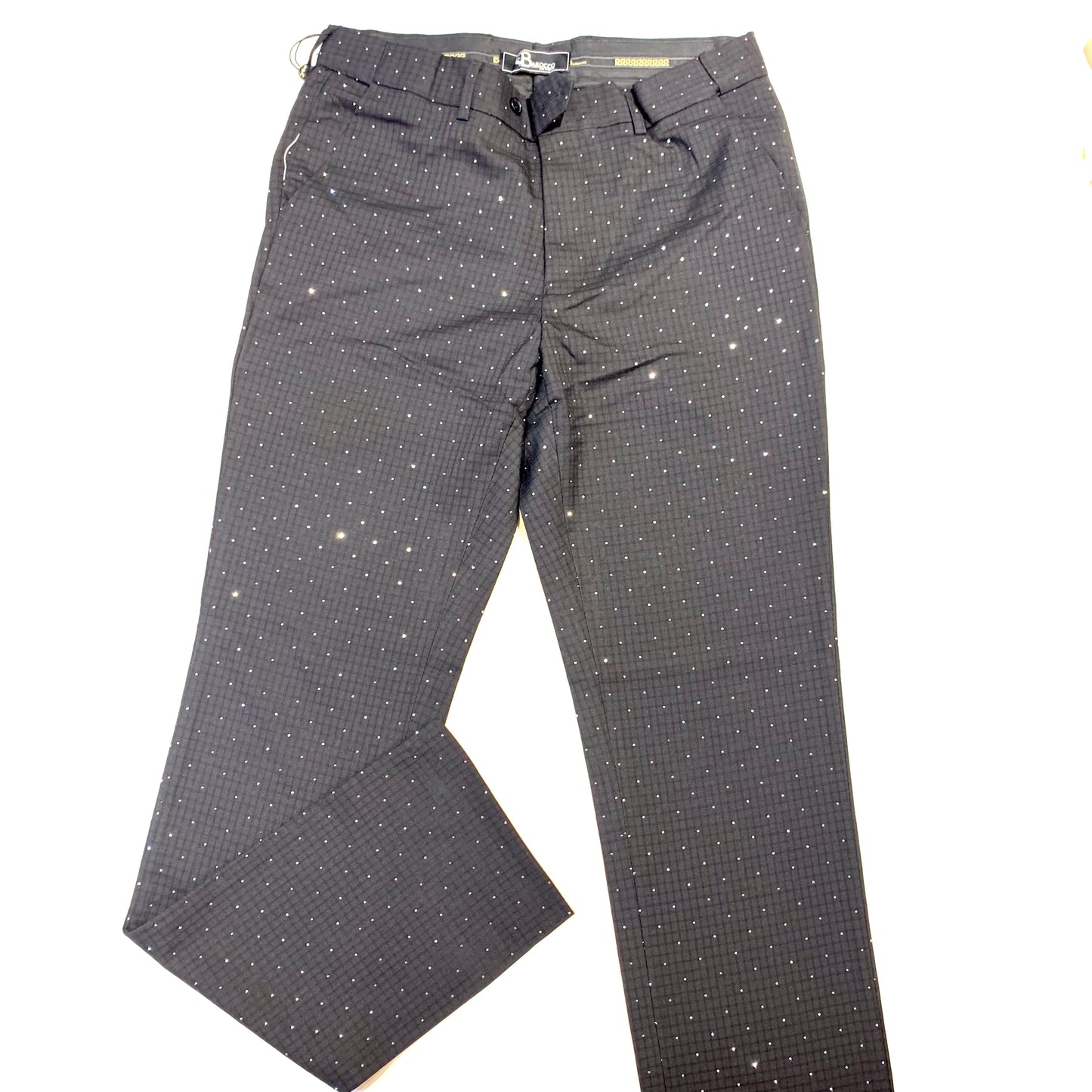 Barocco Men's Black Plaid  Sparkle Crystal Dress Pants - Dudes Boutique