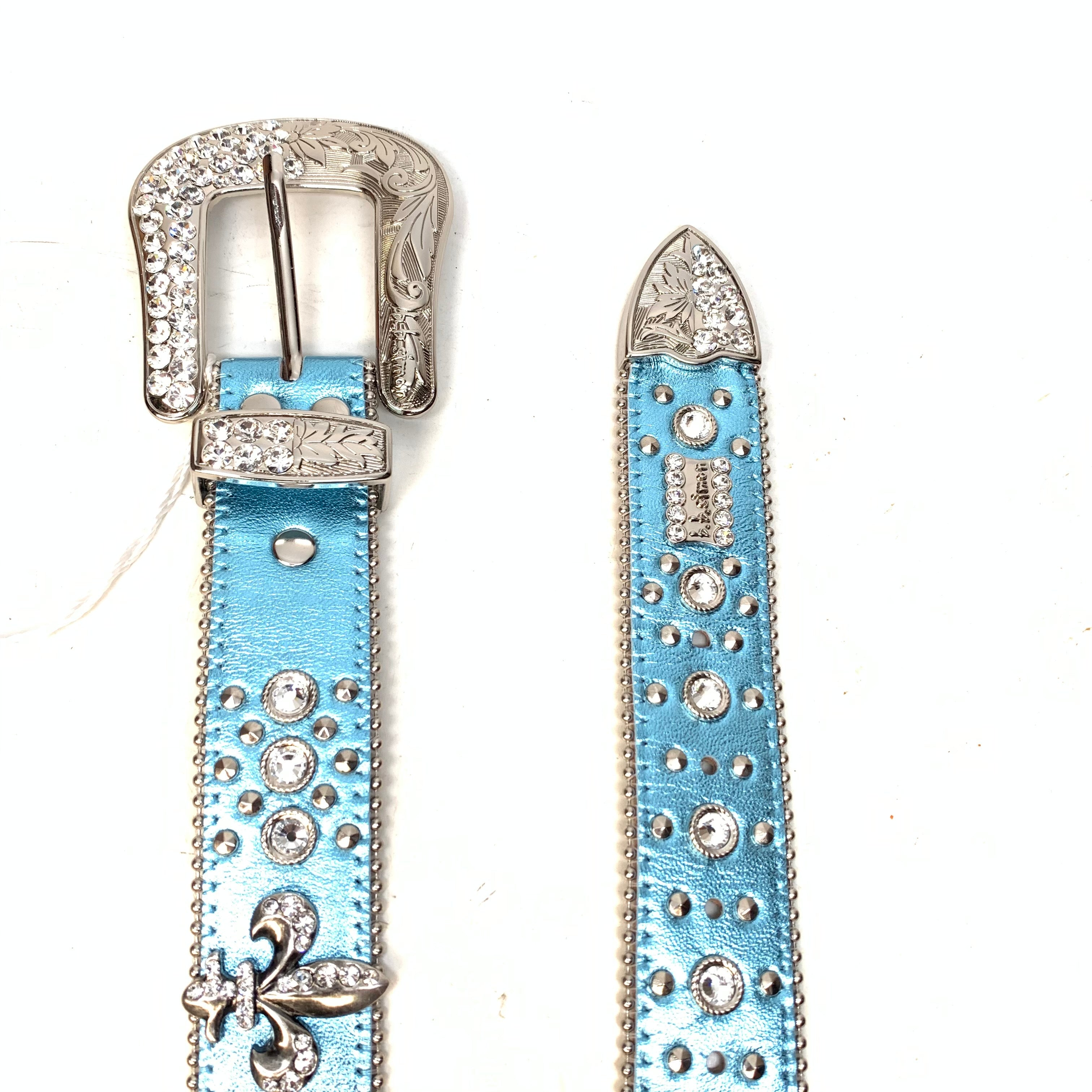 b.b. Simon Sea Blue fleur de lis Crystal Belt - Dudes Boutique