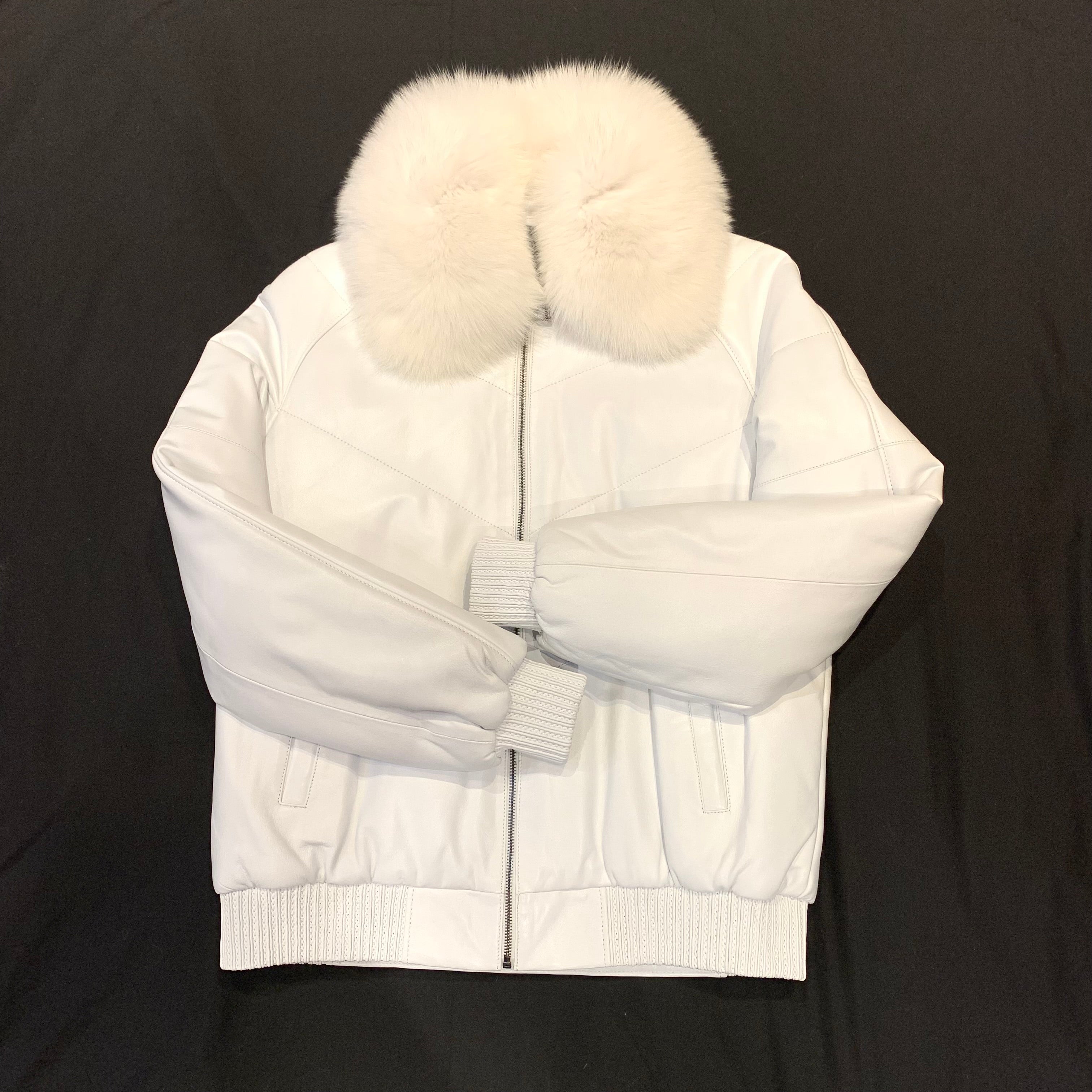 White fluffy outlet bomber jacket