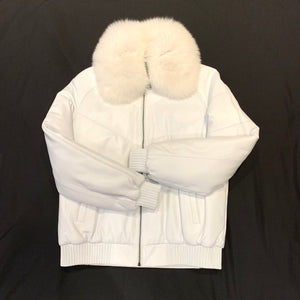 Barya NewYork White Fox Fur Quilted Lambskin Bomber Jacket - Dudes Boutique