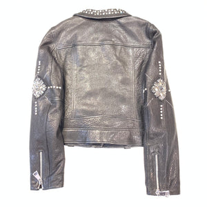 Barya NewYork Ladies Black Crystal Spiked Biker Jacket - Dudes Boutique