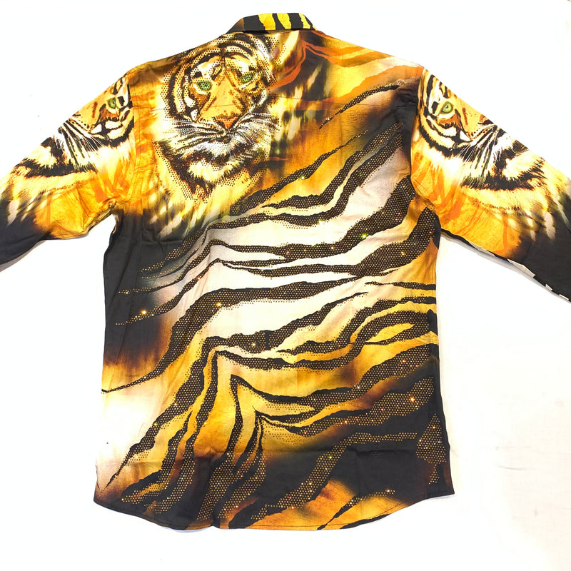 Barabas 'ON THE PROWL' Orange Crystal Button Up Shirt - Dudes Boutique