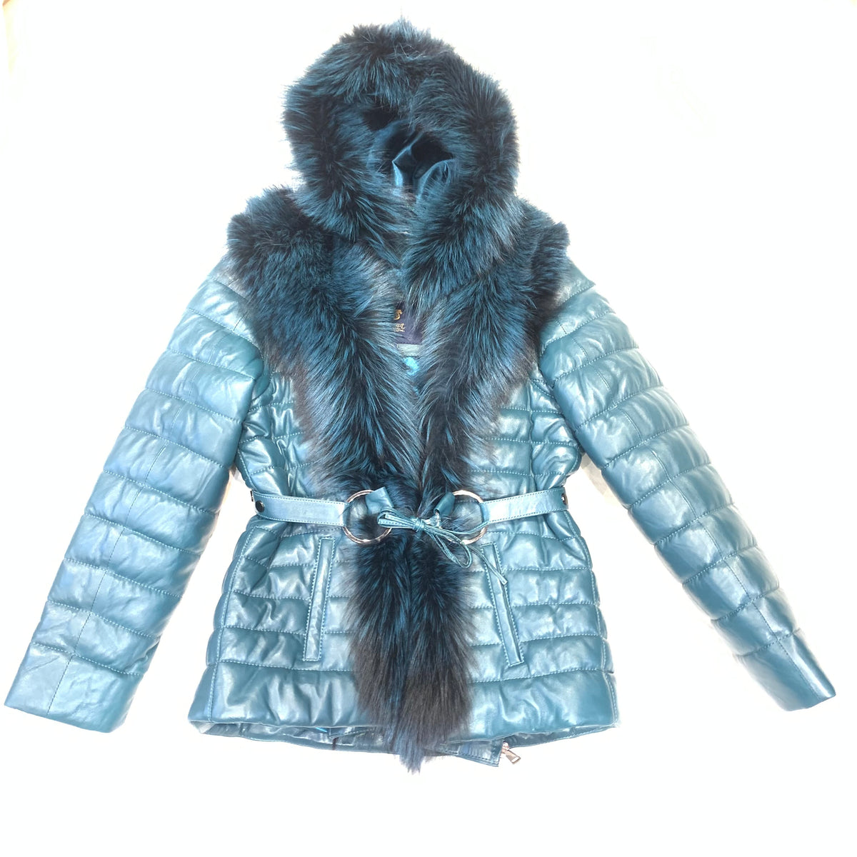 Barya NewYork Women Turquoise Lambskin Fox Fur Coat - Dudes Boutique