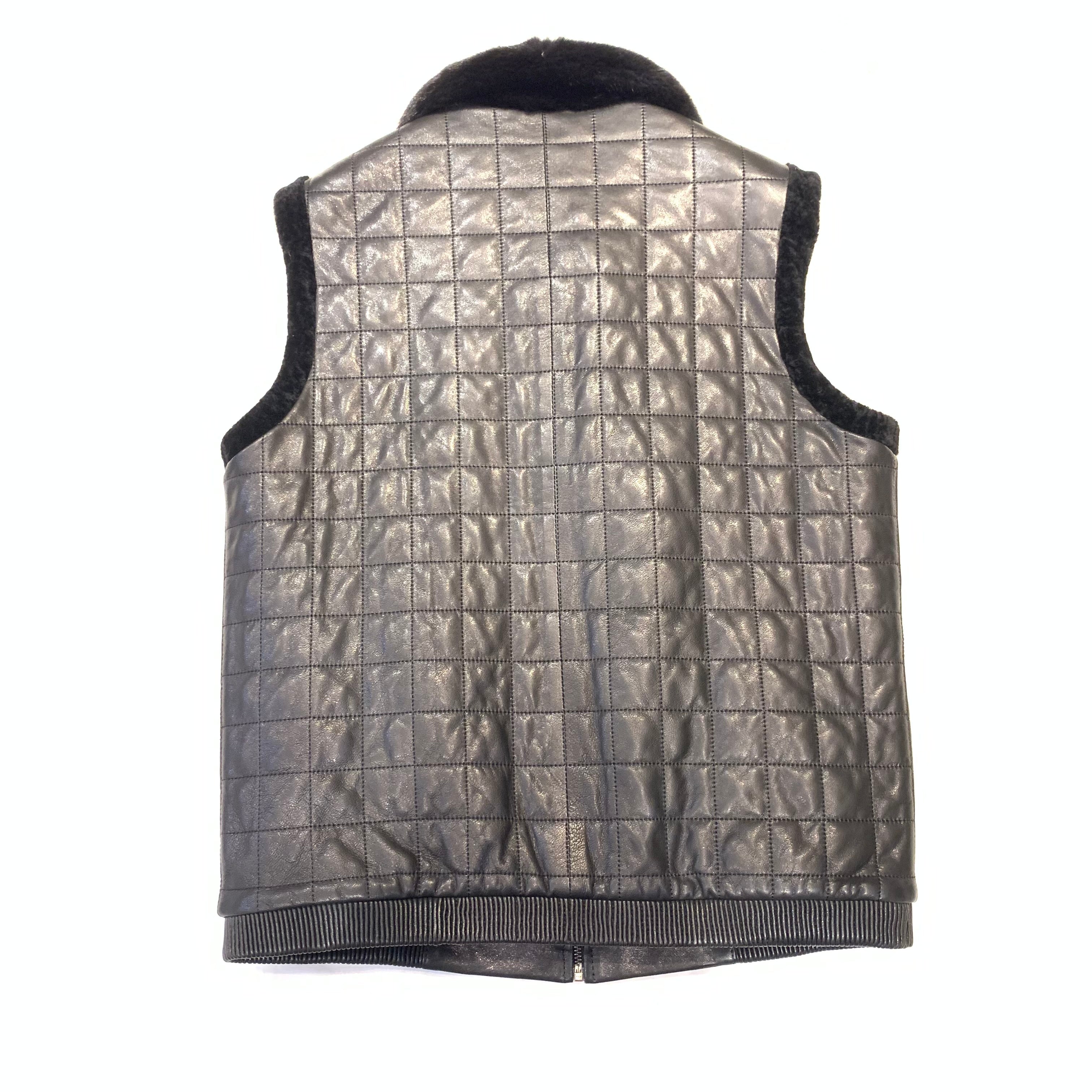 Barya NewYork Black Reversible Lambskin Mink Collar Vest - Dudes Boutique