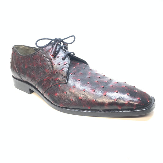 Los Altos Black & Cherry Ostrich Quill Lace Up Dress Shoes - Dudes Boutique