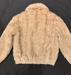 Kashani Cream Diamond Cut Mink Bomber Jacket - Dudes Boutique