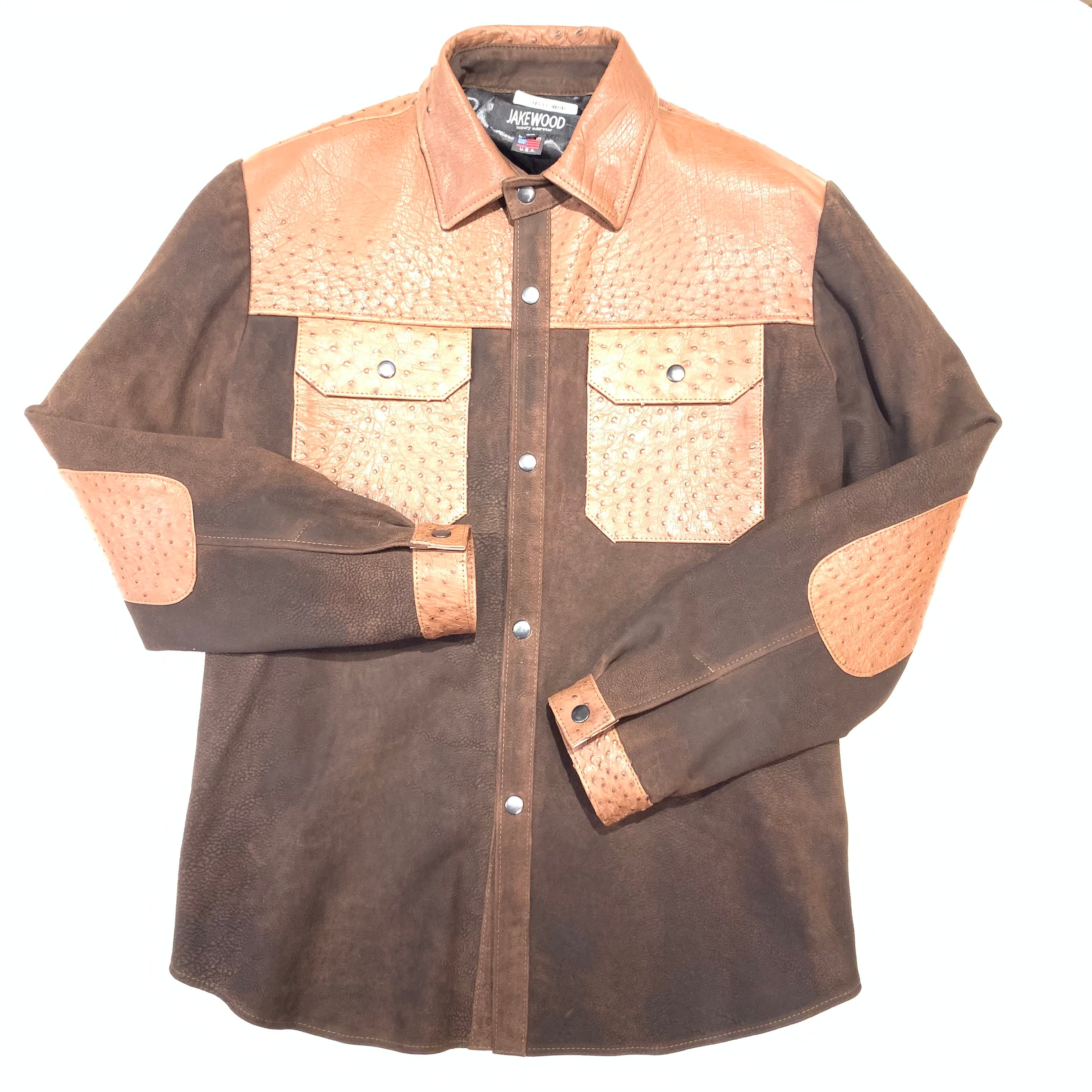 Kashani Chocolate Brown Ostrich Quill/Suede Shirt - Dudes Boutique