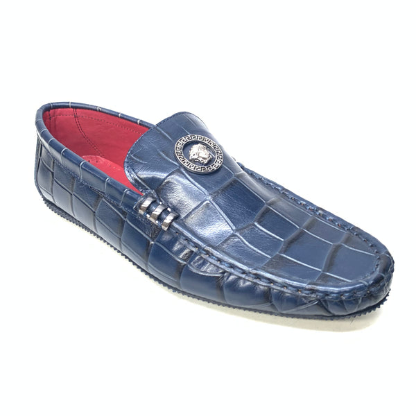 Sigotto Blue Medusa Embossed Gator Driver Loafers - Dudes Boutique