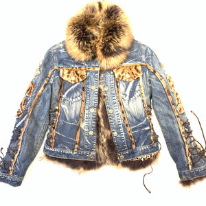 Giorgio Rotti Natural Fox Denim Biker Jacket - Dudes Boutique